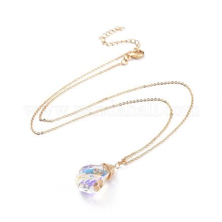 AB Color Half Electroplated Glass Pendant Necklaces NJEW-JN02517-1