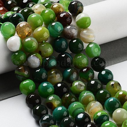 Chapelets de perles en agate à rayures naturelles/agates à bandes G-G581-8mm-16-1