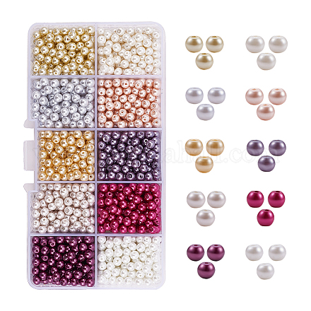 Pandahall 1700 unids / caja 10 colores 4 mm cuentas de perlas de vidrio redondas teñidas ambientales lote surtido para la fabricación de joyas HY-PH0013-16-4mm-1