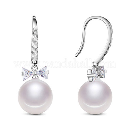 SHEGRACE 925 Sterling Silver Earrings with Shell Pearl and AAA Zirconia Bowknot JE615A-1