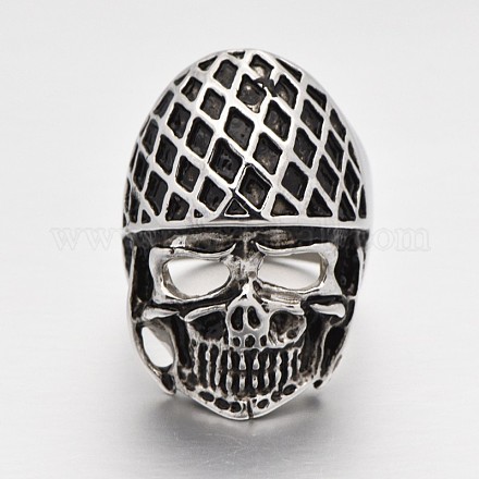 Halloween Skull Personalized Retro Men's 316 Stainless Steel Wide Band Finger Rings RJEW-J066-52-23mm-1