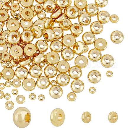 SUPERFINDINGS 160Pcs 4 Sizes Flat Round Spacer Beads Golden Brass Jewelry Stackable Loose Beads Disc Spacer Beads Charms for Necklace Bracelets Earrings Making Hole 1-2mm KK-FH0006-43-1