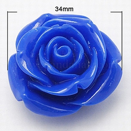 Royal Blue Rose Flower Opaque Resin Beads X-RESI-D001-8-1