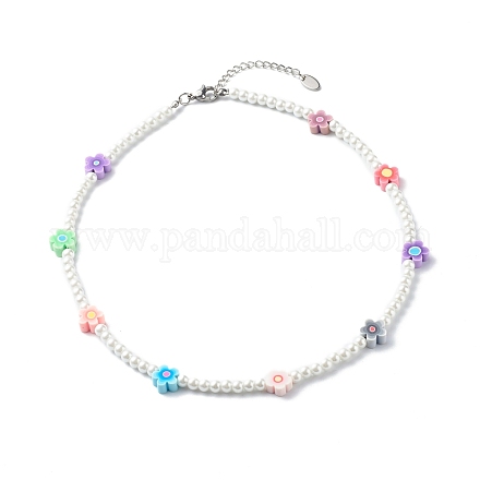 Collares de cuentas redondas de perlas de vidrio para niños NJEW-JN03607-1