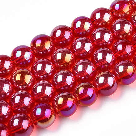 Chapelets de perles en verre transparent électrolytique GLAA-T032-T8mm-AB09-1