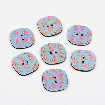 2-Hole Square with Rose Pattern Acrylic Buttons BUTT-F055-08C-1