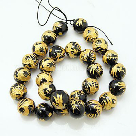 Chapelets de perles perles en agate noire naturelle G-Q852-14mm-1