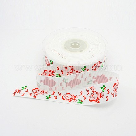 Christmas Santa Claus Printed Polyester Grosgrain Ribbons for Christmas Gift Packaging SRIB-M009-03-1