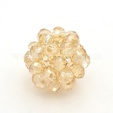 Half Plated Rondelle Transparent Glass Crystal Round Woven Beads GLAA-A034-6mm-D04-1