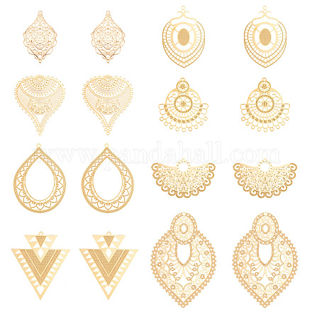 PH PandaHall 16pcs Vintage Golden Charms 8 Style Filigree Pendants Joiners 304 Stainless Steel Hollowed-Out Rhombus Pendant Filigree Flower Charms for Dangle Earrings Necklace Jewelry Making DIY-PH0010-86-1