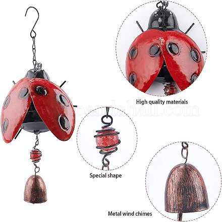 GORGECRAFT Bee Metal Wind Bell Yellow Bee Wind Chime Iron Stereo Hanging Bell Metal Glass Chime Hook for Garden Lawn Yard Patio Home Decoration Outdoor Indoor Hanging Ornament HJEW-WH0051-20-1