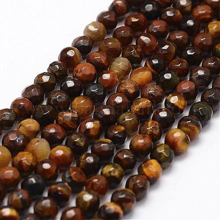 Faceted Natural Tiger Eye Beads Strands G-F364-04-4mm-1