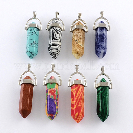 Mixed Stone Pendants with Alloy Findings G-R278-34P-1