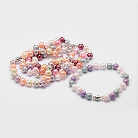 Glass Pearl Bracelets BJEW-K110-M-1