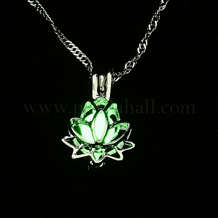 Colliers pendentif lotus médaillon en alliage lumineux NJEW-F284-02A-1