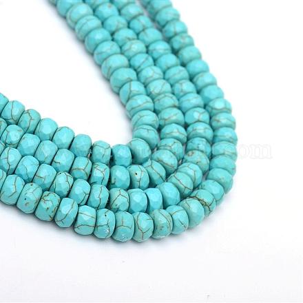 Faceted Rondelle Dyed Synthetic Turquoise Bead Strands G-R343-4x6-22-1