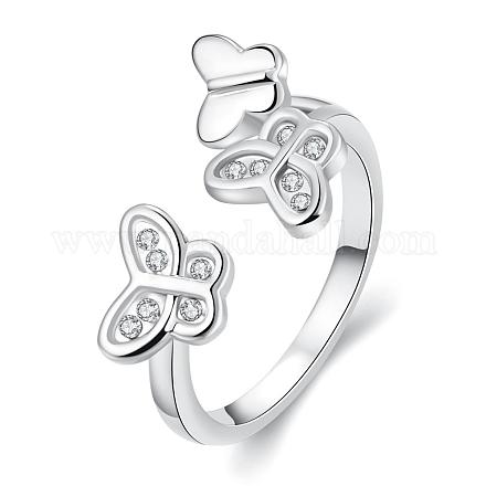 Изысканные латунные кольца-манжеты с бабочками из чешских страз RJEW-BB02118-7B-1