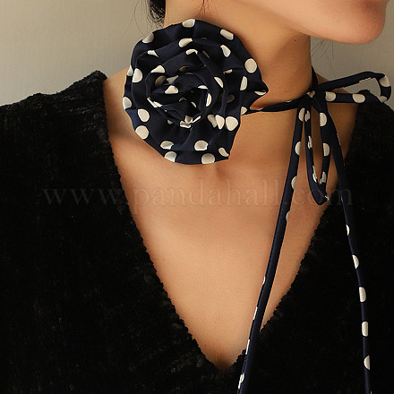 Ожерелье-чокер из ткани в горошек с галстуком-розой для женщин NJEW-Z022-01B-1