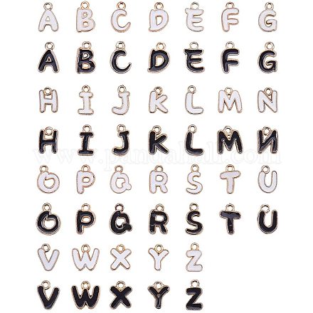 Pandahall elite 52 piezas blanco y negro letra del alfabeto az encantos iniciales aleación de oro ligero colgantes de esmalte encantos para diy pulsera collar pendiente fabricación PH-ENAM-G147-01G-1