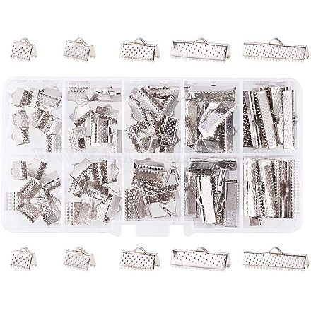 Pandahall Elite 100 pcs 5 Size Iron Ribbon Ends Set Bracelet Bookmark Pinch Crimp Clamp End Findings Cord Ends Fasteners Clasp Leather Crimp Ends Jewelry Making Findings IFIN-PH0008-01P-1