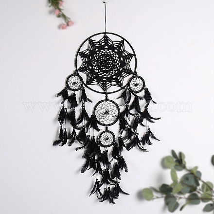 Iron Woven Web/Net with Feather Pendant Decorations PW-WG60818-01-1