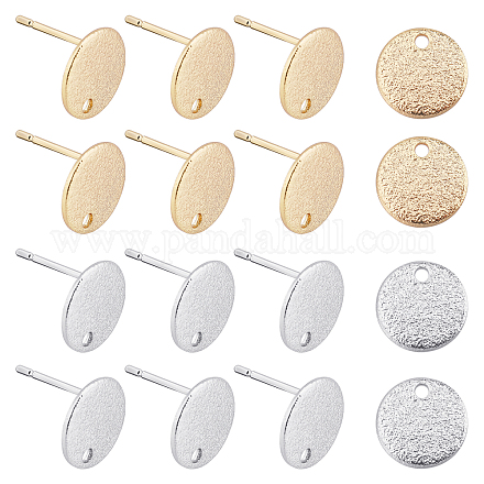 SUPERFINDINGS 24Pcs 2 Colors Hammered Brass Stud Earring Findings 10mm Flat Round Earring Posts Real Gold Platinum Plated Circle Disc Earring Studs for DIY Earrings Craft Making Supplies KK-FH0002-33-1