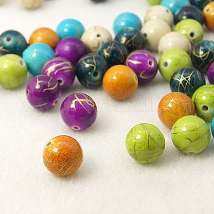 Mixed Color Painted Round Drawbench Acrylic Beads X-DACR-PAB278Y-M-1