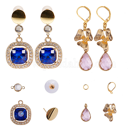 SUNNYCLUE DIY 2 Pairs Fashion Golden Tone Brass Faceted Gemstone Rhinestone Teardrop Dangle Stud Earrings Jewelry Making Starters Kit for Beginners Golden DIY-SC0003-78G-1