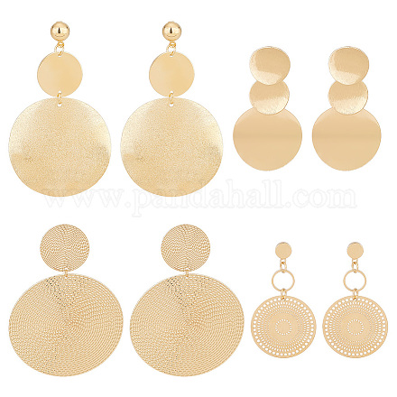 ANATTASOUL 4 Pairs 4 Style Alloy Flat Round Dangle Stud Dangle Earrings for Women EJEW-AN0003-91-1