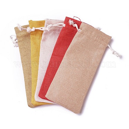 黄麻布製梱包袋ポーチ  巾着袋  ミックスカラー  23.8~24x7.7~8cm ABAG-I001-8x24-02-1