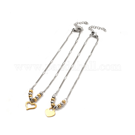 Two Tone 304 Stainless Steel Charm Anklet with Curb Chains for Women AJEW-C021-07-1
