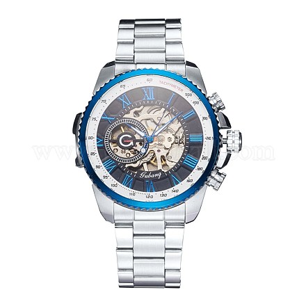 合金の腕時計ヘッド機械式時計  ステンレス製の時計バンド付き  ブルー＆ステンレス鋼色  220x20ミリメートル  ウオッチヘッド：51x52x14.5ミリメートル ：ウオッチフェス：39ミリメートル WACH-L044-03C-1