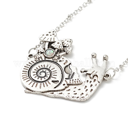 Alloy Snail with Mushroom Pendant Necklace with Resin Beaded NJEW-G056-03AS-1