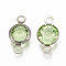 304 Stainless Steel Links connectors, with Glass, Flat Round, Stainless Steel Color, Lawn Green, 15x8.5x4mm, Hole: 1.5mm