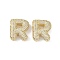 Brass Micro Pave Clear Cubic Zirconia Pendants, Letter R, 23.5x26x7mm, hole: 3.5x2.5mm