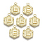 Alloy Pendants, Cadmium Free & Nickel Free & Lead Free, Hexagon with Letter, Real 18K Gold Plated, Letter.E, 17.5x13x2mm, Hole: 2mm