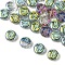 Electroplate Glass Beads, Flat Round with Letter, Colorful, Letter W, 9.5~10x4~5mm, Hole: 1mm, about 30pcs/set