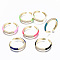 Brass Micro Pave Clear Cubic Zirconia Cuff Rings, Open Rings, with Enamel, Cadmium Free & Nickel Free & Lead Free, Golden, Mixed Color, US Size 8, Inner Diameter: 18mm