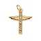 Brass Micro Pave Clear Cubic Zirconia Pendants, with Jump Ring, Cross with Wing, Real 18K Gold Plated, 21x17x2.5mm, Hole: 3.3mm
