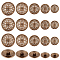 50Pcs 5 Styles 1-Hole Alloy Shank Buttons, Flat Round with Flower, Coffee, 15~25x8~10mm, Hole: 2.2mm, 10pcs/style