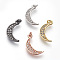 Brass Micro Pave Cubic Zirconia Charms, Lead Free & Cadmium Free, Moon, Mixed Color, 14x8x1.5mm, Hole: 3mm