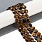 Natural Tiger Eye Beads Strands, Faceted Pentagonal Cut, Flat Round, with Seed Beads, 10~10.5x5~6mm, Hole: 1mm, about 32~33pcs/strand, 15.75''(40cm)