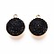 Ion Plating(IP) 201 Stainless Steel Charms, Flat Round, with Polymer Clay Rhinestone, Real 18K Gold Plated, Black, 13.5x11.5x5~6mm, Hole: 1.6mm