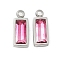 304 Stainless Steel Charm, with Glass, Rectangle, Hot Pink, 11x4.5x3.5mm, Hole: 1.4mm