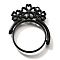 Alloy Open Back Bezel Pendants, For DIY UV Resin, Epoxy Resin, Cadmium Free & Nickel Free & Lead Free, Flat Round with Flower, Black, 36.5x32x3.5mm, Hole: 1.5mm