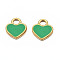 201 Stainless Steel Charms, with Enamel, Heart, Golden, Medium Sea Green, 12x10.5x1.5mm, Hole: 2mm