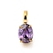 Ion Plating(IP) 304 Stainless Steel Rhinestone Pendants, Oval Charms, Real 14K Gold Plated, Purple Velvet, 14x6x4.5mm, Hole: 4.5x2.5mm