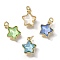 Brass Charms, Star with Glass & Glitter Powder, Long-Lasting, Lead Free & Cadmium Free, Mixed Colors, Real 18K Gold Plated, 11x9x4mm, Hole: 2mm