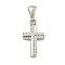 304 Stainless Steel Cubic Zirconia Pendants, Cross Charm, Stainless Steel Color, 18.5x10x2.5mm, Hole: 6x3.5mm