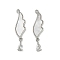 Brass Pave Natural Shell Pendants, Wing Charms with Clear Cubic Zirconia Teardrop, Platinum, 28x7x2mm, Hole: 1.2mm
